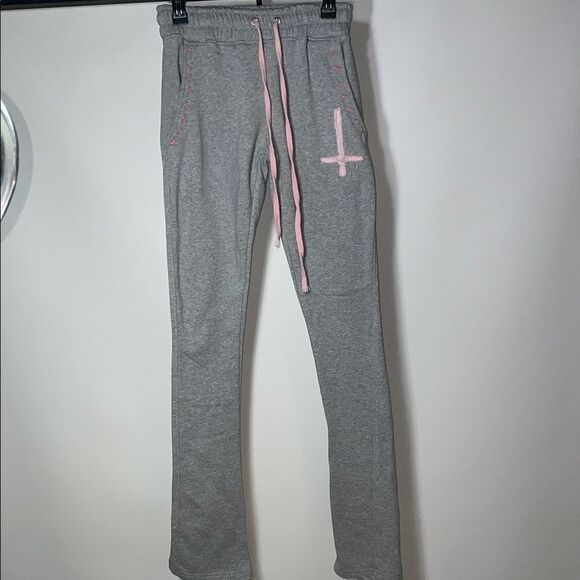 Gray Joggers with Pink Accents - Picture 1 of 9
